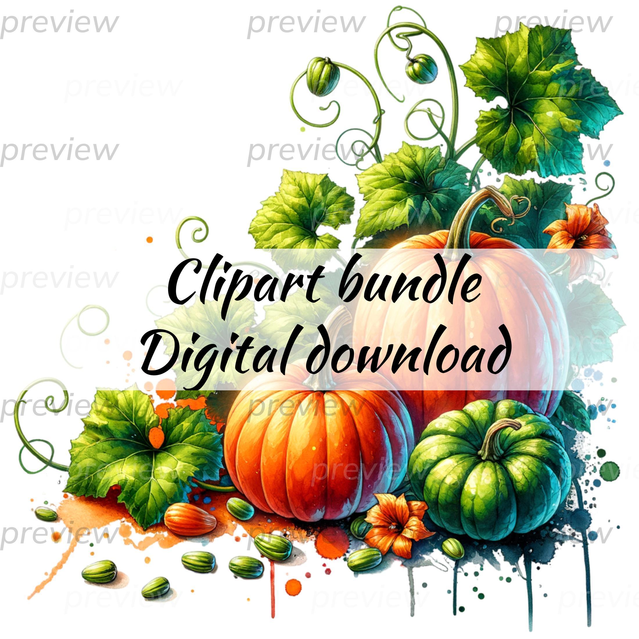 Watercolor Pumpkin Clipart Bundle, Fall Thanksgiving PNG Files (digital ...
