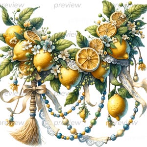 Bright Lemon Wreath Clipart Instant Download Sublimation Design ...