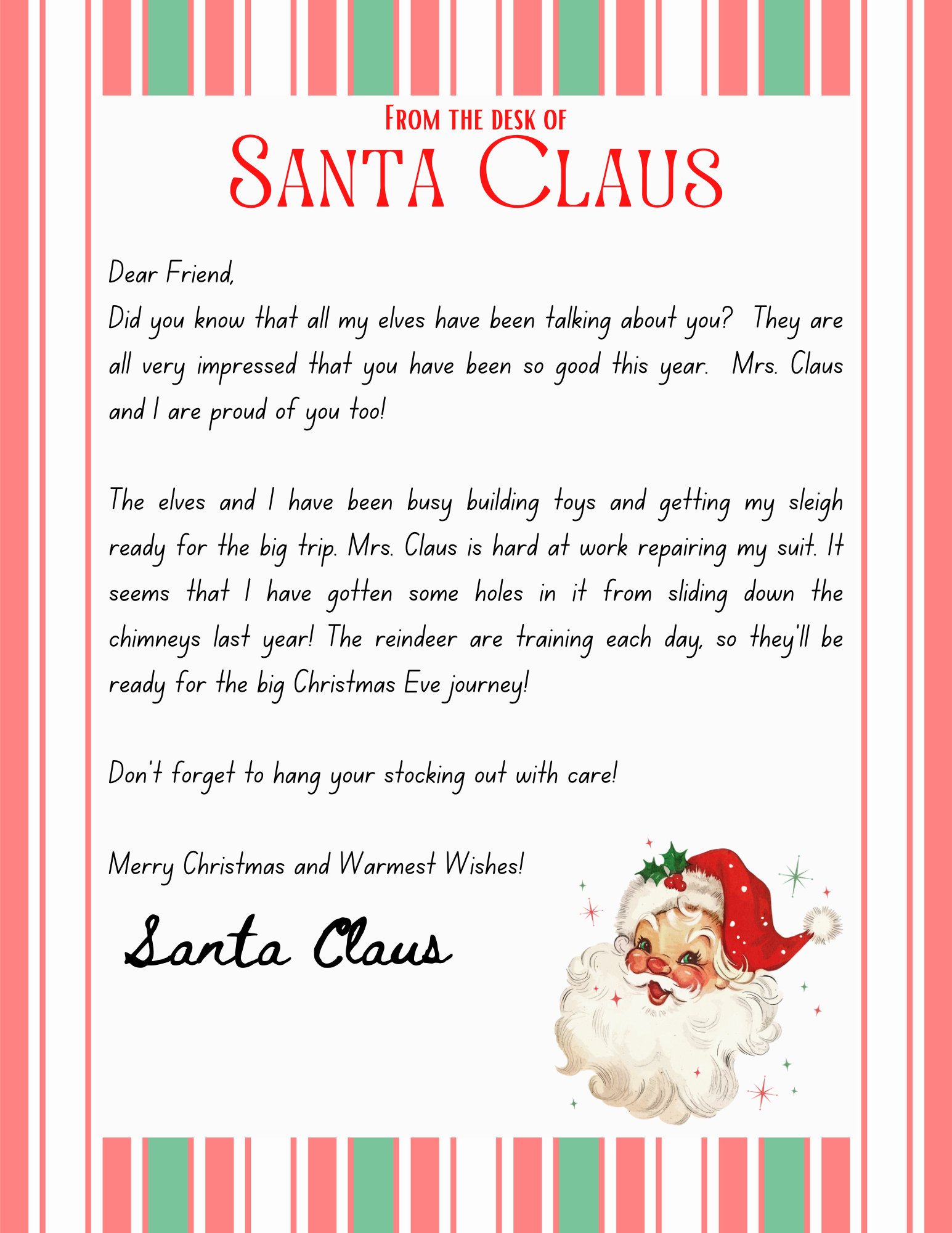 Letter From Santa Digital Download Retro Santa PDF File - Etsy