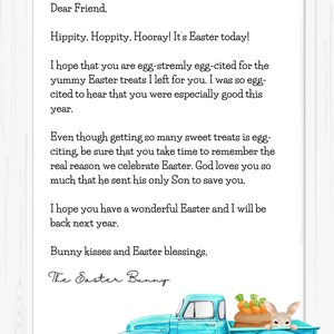 Carta del Conejito de Pascua Descarga Digital Christian Blue Truck Plantilla Canva Editable Personalizar
