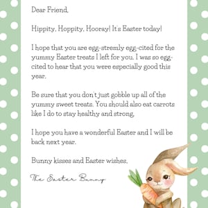 Lettre du lapin de Pâques Téléchargement numérique Green Dots Bunny Editable Canva Template Personnaliser