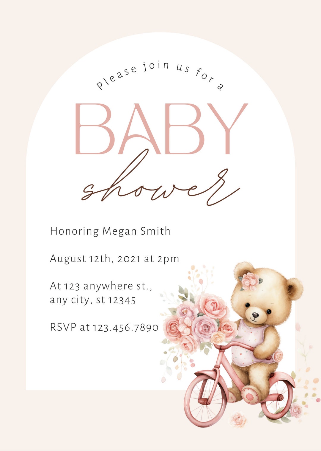 Pink Bear Baby Shower Invitation Digital Download Editable Canva ...