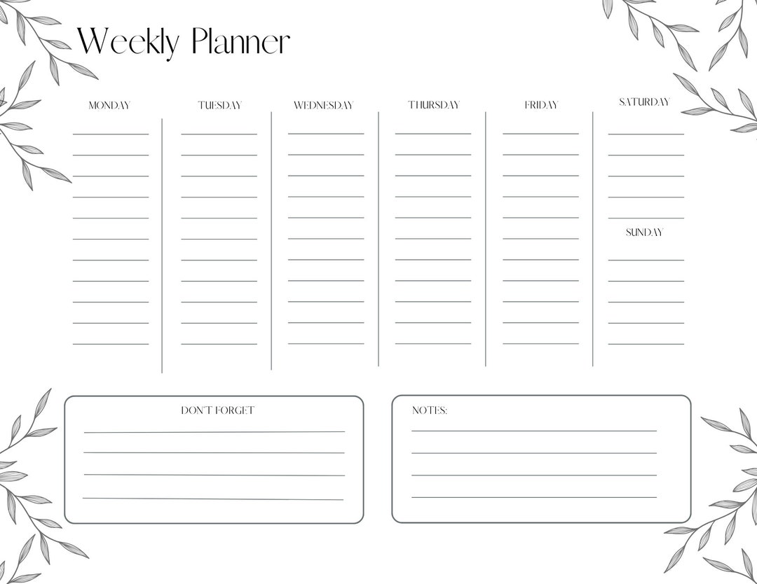 Digital Download PDF Weekly Planner Black and White Minimalist Design 3 ...