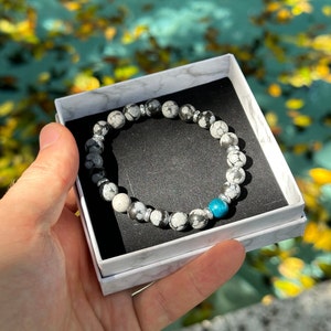 Pulsera hecha a mano de plata Jasper cristales redondos de 8 mm, regalo para hombres y mujeres, grado premium, pulsera elástica, pulsera de piedras preciosas genuinas