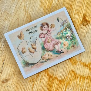 Vintage Charming Easter Gift, 1950s Wooden Wall Picture, Goose Girl, German Merten-Kunst, Chocolate Eggs & Vintage Styled Easter Gift Tag image 2