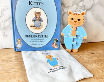 Xmas Gift, Charming Vintage Beatrix Potter Book, Tom Kitten, complete with matching traditional wooden puzzle gift set & Chocolate Coins