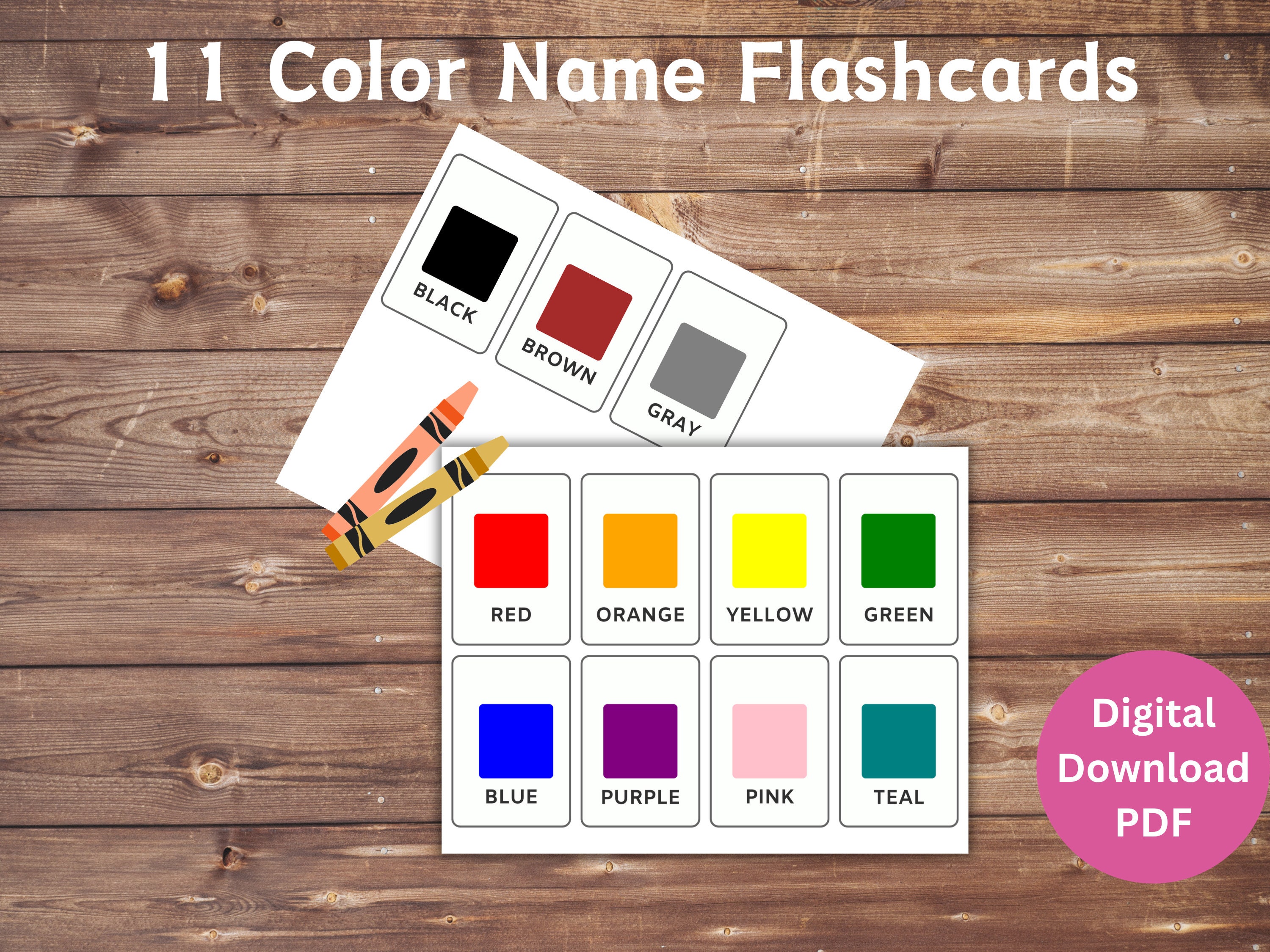 Color Name Printable Flashcards A4 and 11 X 8.5 Sizes Digital Download ...