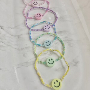 layered two piece seed bead pastel color smiley face bracelets, friendship bracelet, happy face bracelet, kids bracelets, summer bracelet
