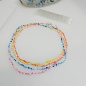 minimalist seedbead pastel necklace, dainty small beaded necklace, colorful delicate beaded necklace, summer beaded. necklace for summer