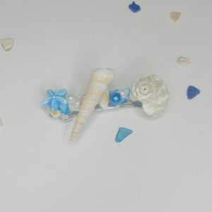 mermaid hair clip seashells and pearls, beach wedding, aqua blue beach hair accessories, summer beach hair clip, star fish