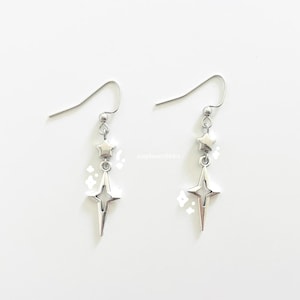 y2k silver star earrings | stary whimsygothic space earrings | edgy punk star charm hoops | cyber grunge dangly star charm jewelry | gifts