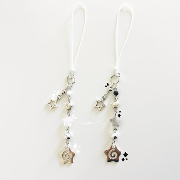 star phone charms | y2k keychain | matching phone charms | cute silver beaded phone strap | matching friendship phone charms | couple gifts