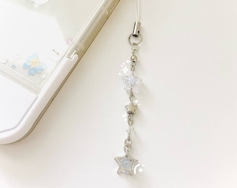 star phone charm | y2k keychain | silver beaded phone charm | cute phone strap | y2k phone charms | white matching phone charms | gift