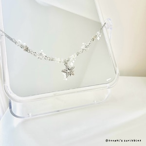 star necklace | y2k necklace | grunge jewelry | star pendant | beaded charm necklace | silver chain necklace | cute handmade necklace | gift
