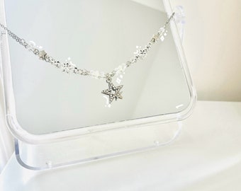 sterketting | y2k ketting | grunge-sieraden | sterhanger | Bedelketting met kralen | zilveren ketting | schattige handgemaakte ketting | cadeau: