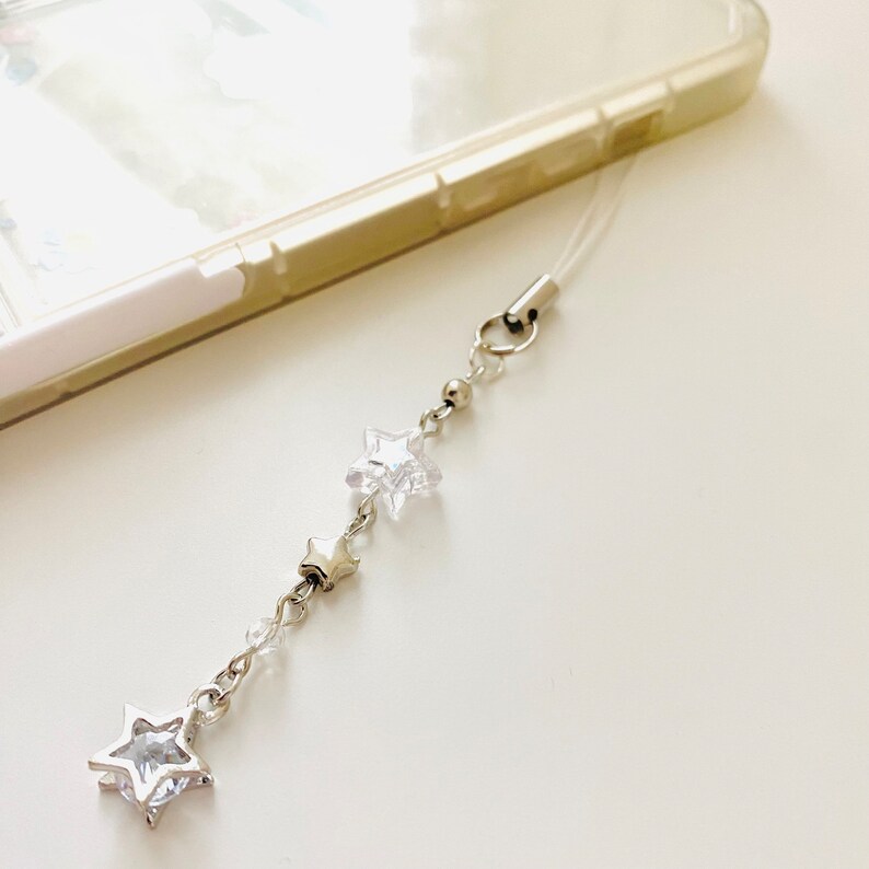star phone charm | y2k keychain | silver beaded phone charm | cute phone strap | y2k phone charms | white matching phone charms | gift