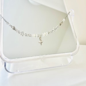star necklace | y2k necklace | grunge jewelry | star pendant | beaded charm necklace | silver chain necklace | cute handmade necklace | gift