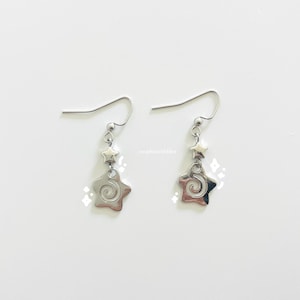 y2k silver star earrings | swirly whimsygothic space earrings |  edgy punk star charm hoops | cyber grunge dangly star charm jewelry | gifts