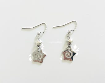 y2k silver star earrings | swirly whimsygothic space earrings |  edgy punk star charm hoops | cyber grunge dangly star charm jewelry | gifts