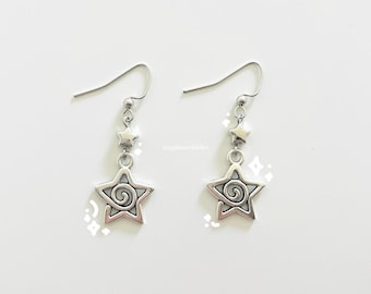 y2k silver star earrings | swirly whimsygothic space earrings |  edgy punk star charm hoops | cyber grunge dangly star charm jewelry | gifts