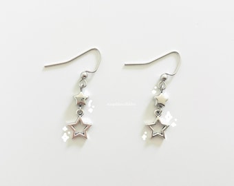 y2k silver star earrings | stary whimsygothic space earrings | edgy punk star charm hoops | cyber grunge dangly star charm jewelry | gifts