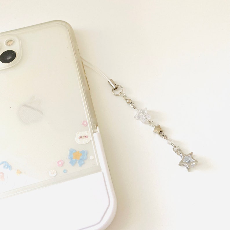 star phone charm | y2k keychain | silver beaded phone charm | cute phone strap | y2k phone charms | white matching phone charms | gift