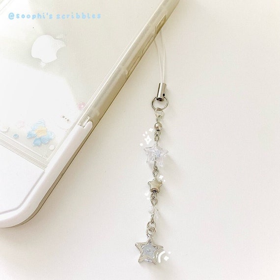 star phone charm | y2k keychain | silver beaded phone charm | cute phone strap | y2k phone charms | white matching phone charms | gift