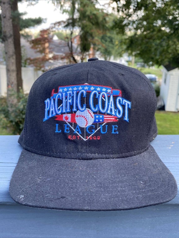 Vtg Pacific Coast League Snapback Hat Black Cap Ba