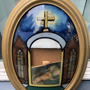 Marco de vidrio de burbujas antiguo ovalado pintado a mano marco de burbujas religiosas original