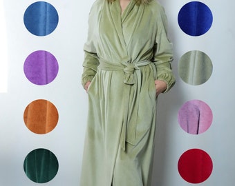 Long Robe Velvet 100% cotton Velour  / Dressing gown from Organic Cotton / green / blue / purple / pink / brown /Vivienne