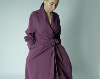 Warm robe Organic Cotton Blackberry / Long Robe with pockets / floor length robe / Robe for Women / Kate