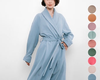 Long warm robe Organic Cotton sweet knitted / amber blue blush coral green mauve pink taupe mint salmon beige rose / Robe for Women / Kate