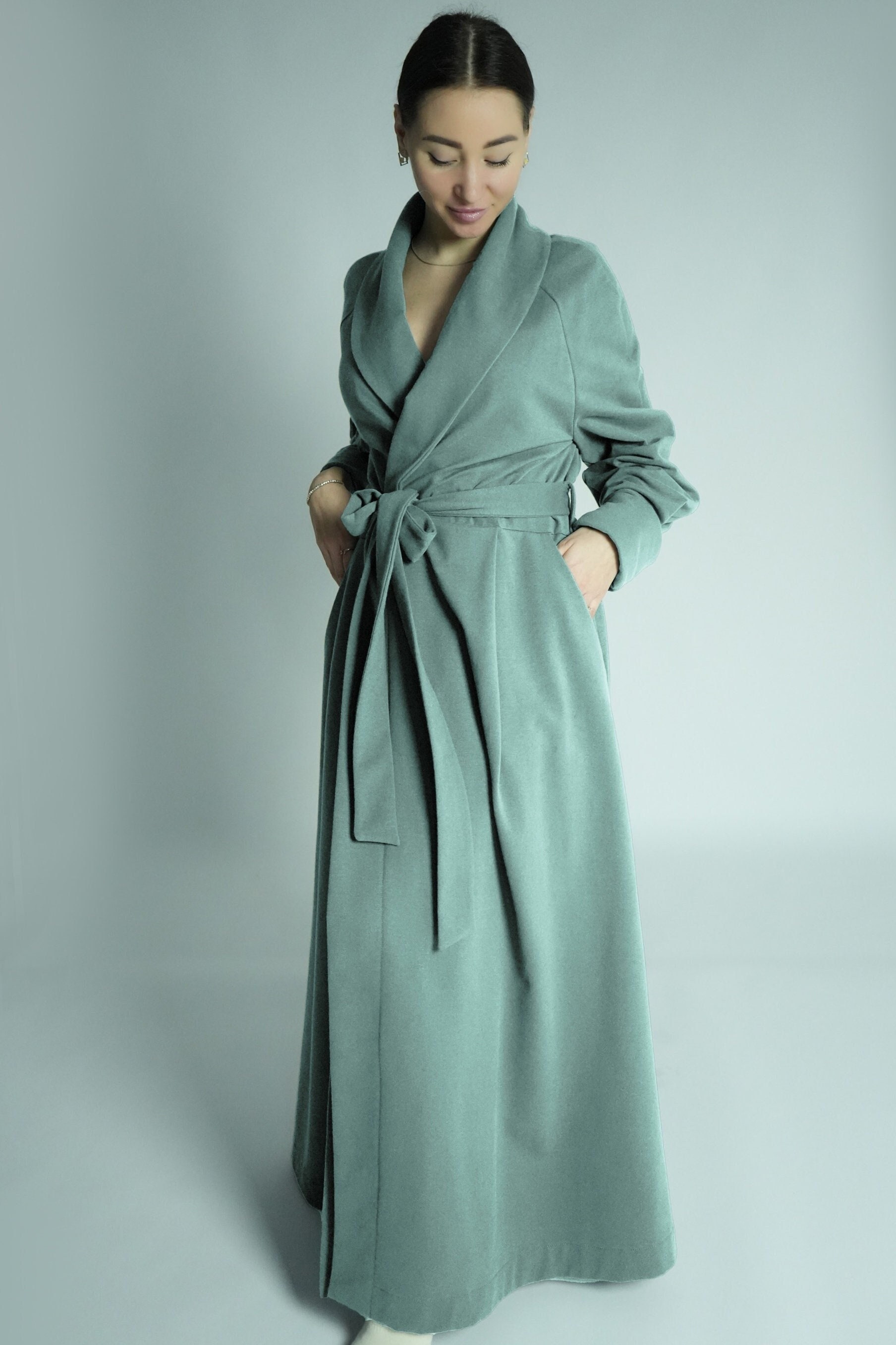 Soft Warm floor length dressing gown Organic cotton / Warm long Robe from organic cotton / Handmade Cotton Robe