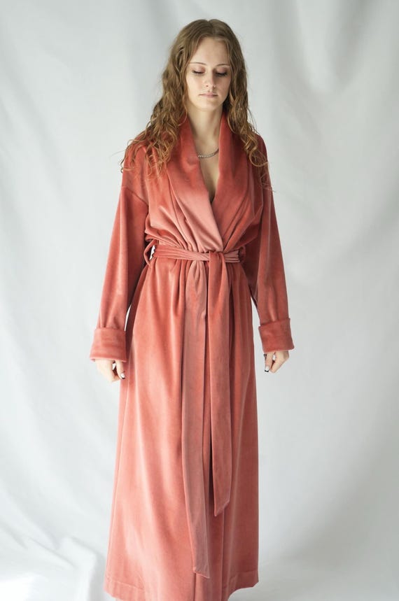 Floor Length Organic Cotton Velvet Robe / Velvet Dressing Gown / Velour Long Robe / Womens Velvet Robe