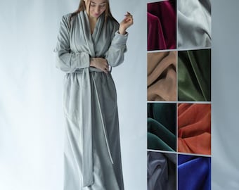 100% Organic Cotton / Long Cotton Velvet Robe / Womens Velvet Robe / Cotton Velour Dressing gown / full length Cotton long robe / Handmade