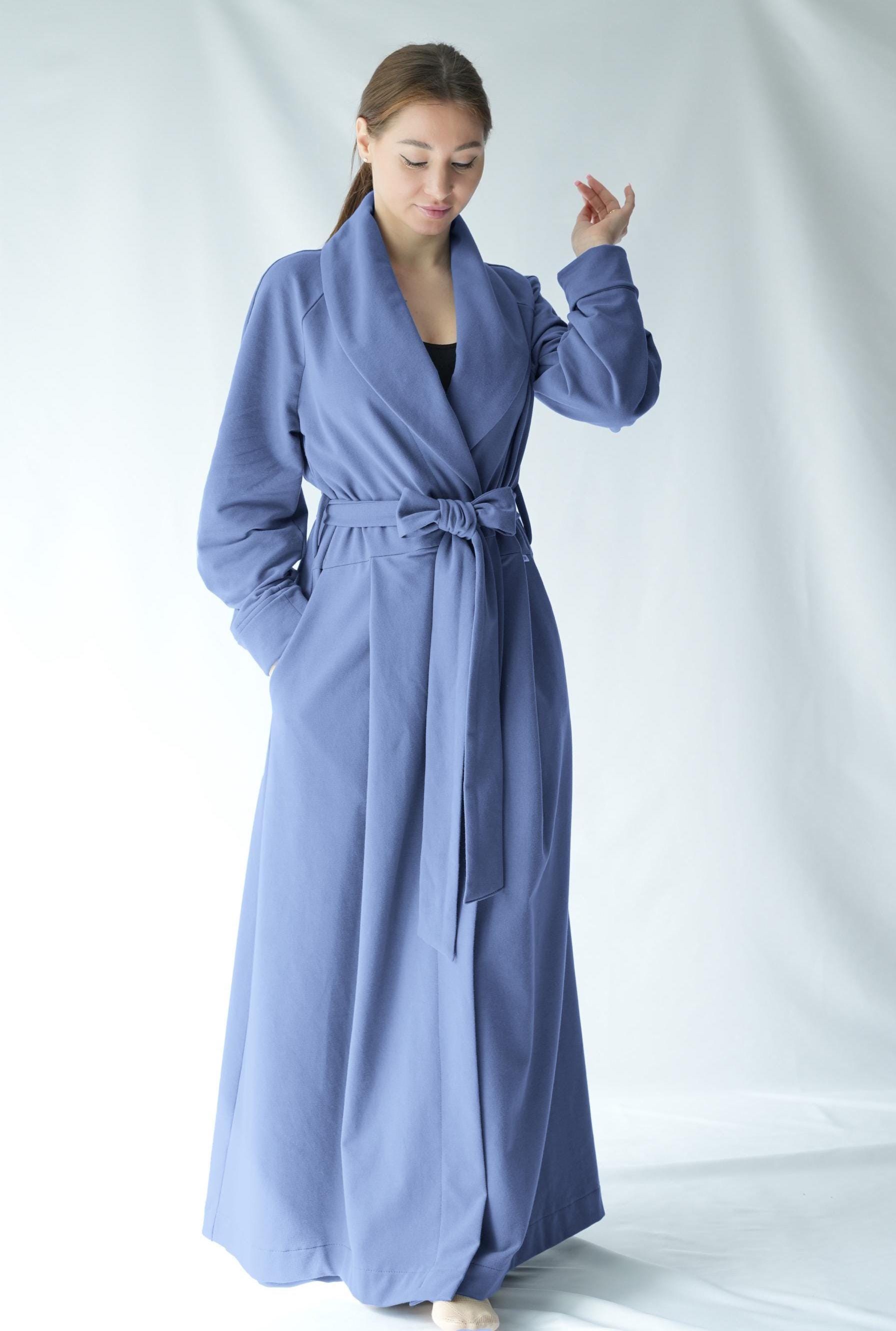 Organic Cotton floor length dressing gown / Long Cotton robe / Cotton house dress / women's warm robe / natural Cotton robe