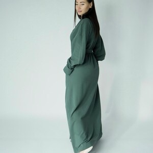 Warm Green Cotton Robe / Long Robe From Organic Cotton / Floor Length ...