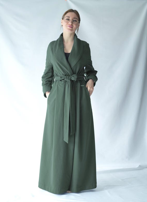 green emerald velvet dress Women's Brushed Cotton Dressing Gown – Westwood Blue Stripe Small main image 0