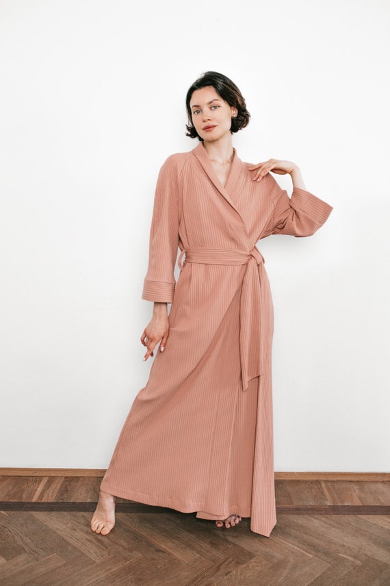 Long Robe Cotton Knitted Floor Length Robe JESSICA With Pockets