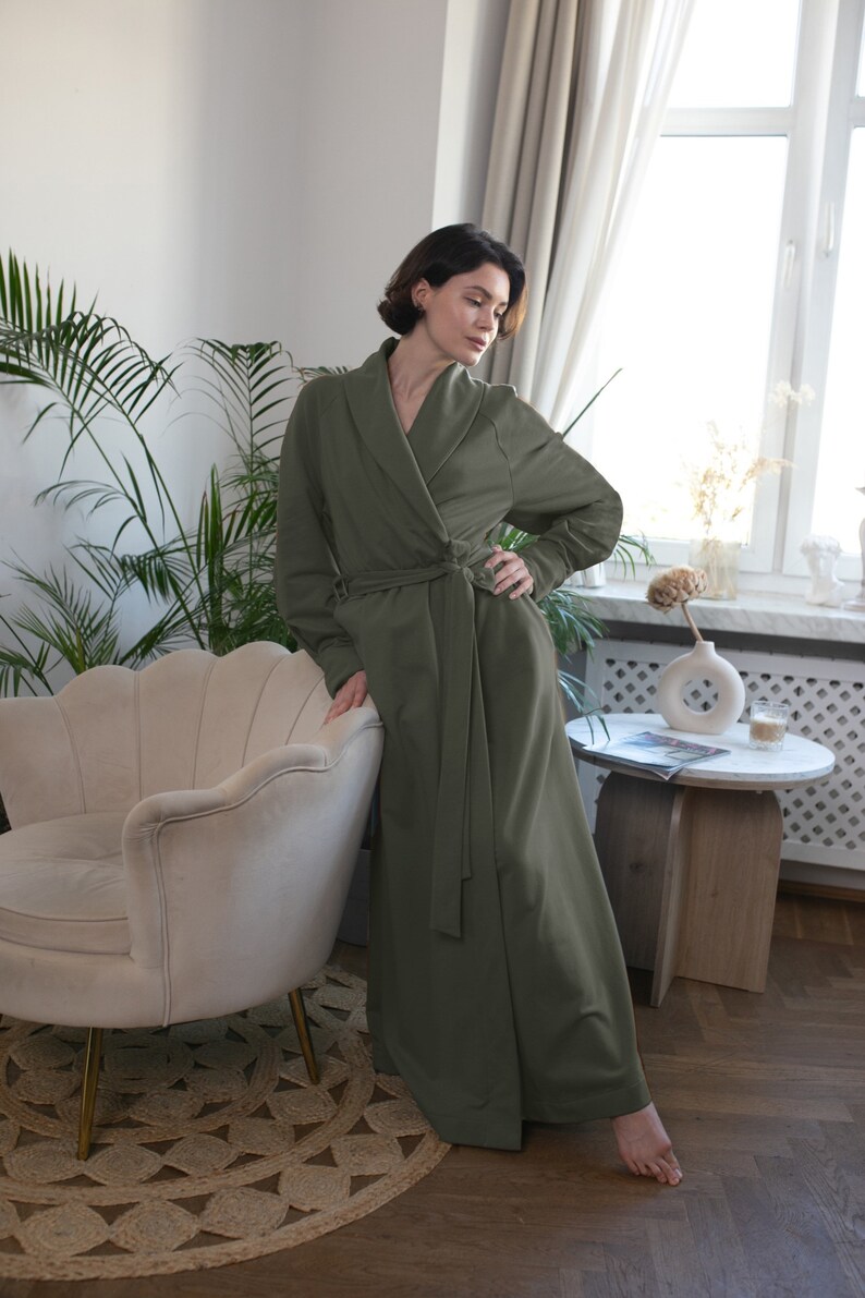 Long Warm Robe Organic Cotton Sweet Knitted KATE / Amber Blue Blush