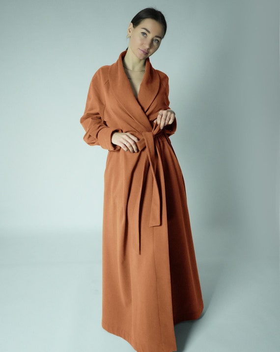 Warm Soft Long Robe Organic Cotton / Floor Length Dressing Gown / Womens Cotton Spa Bath Robe