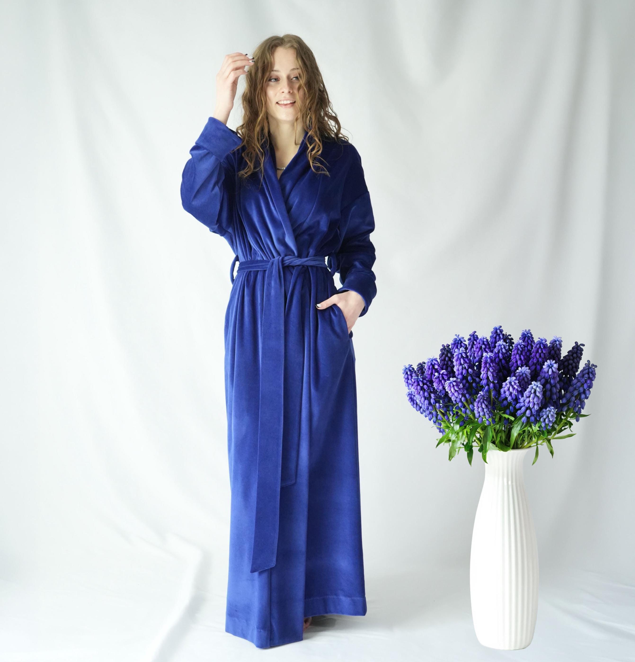 Organic Cotton Velvet Robe / Luxury Soft Full Length Dressing Gown / Long Women’s robe / Long Cotton Robe / Velour robe / Extra long Robe