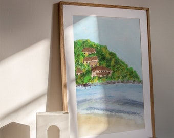 Hillside Beach Homes Illustrated Digital Art Print Download
