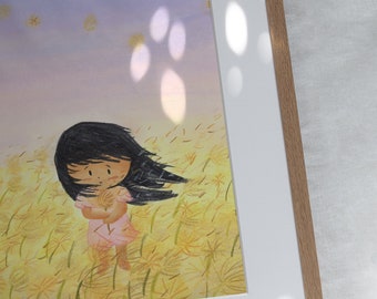 Field of Stars Illustrated Girl Digital Art Print Download