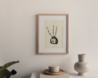 Black and White Vase Sketch Illustrated Digital Art Print Download