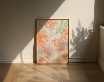 Autumn Abstract Floral Oil Painting Print with Loose Brush Strokes Digital Art Print Download