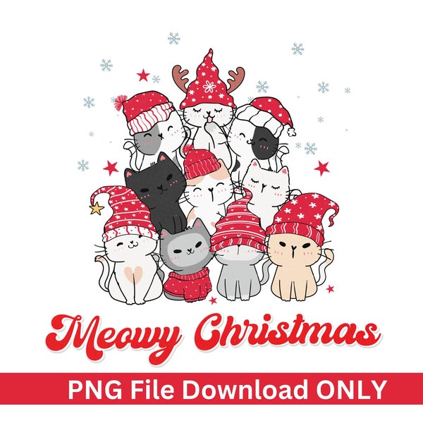 Meowy Christmas PNG, Cat Christmas Sublimation, Xmas Cat, Cat Clipart