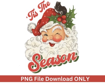 Vintage Santa Face PNG, Christmas Clipart (Digital Download)