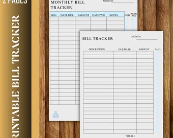Printable Monthly Bill Tracker, Finance Planner (PDF)