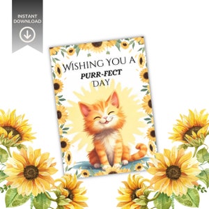 Descarga digital Just Because Card - Deseándole un día perfecto - Gatito lindo - Descarga instantánea - Tarjeta imprimible - En blanco por dentro